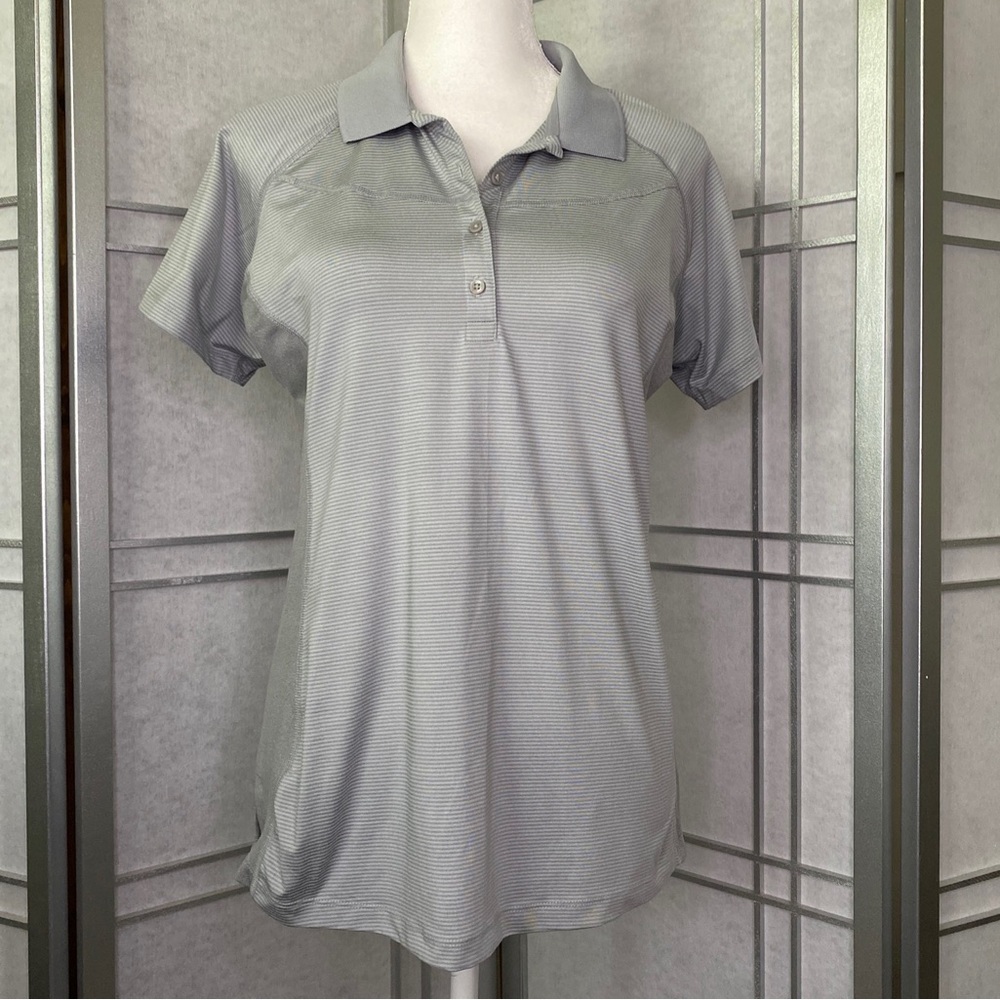 Columbia Omni-Wick Advanced Evaporation Grey Striped Golf Polo Shirt Size Large